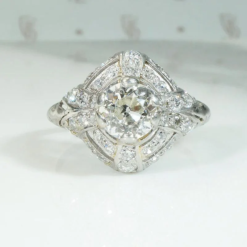 Narrow Gem Rings -Superb Edwardian Dome Ring with 1.20ct Center Diamond