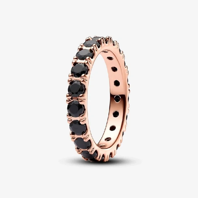 Celestial Star Rings -PANDORA : Black Sparkling Row Eternity Ring in Gold