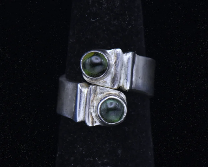 Positive Vibe Rings -Vintage Handmade Green Tourmaline Sterling Silver Bypass Ring - Size 4