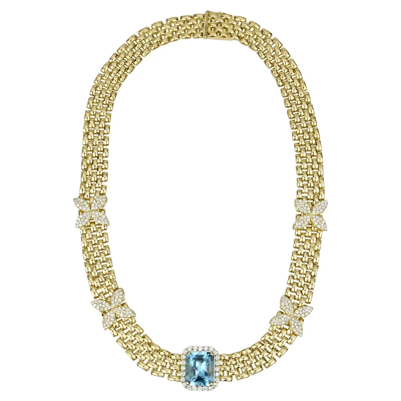 Ladies Necklaces with Plum Axinite-Necklace - Blue Topaz And Diamond (2290D)