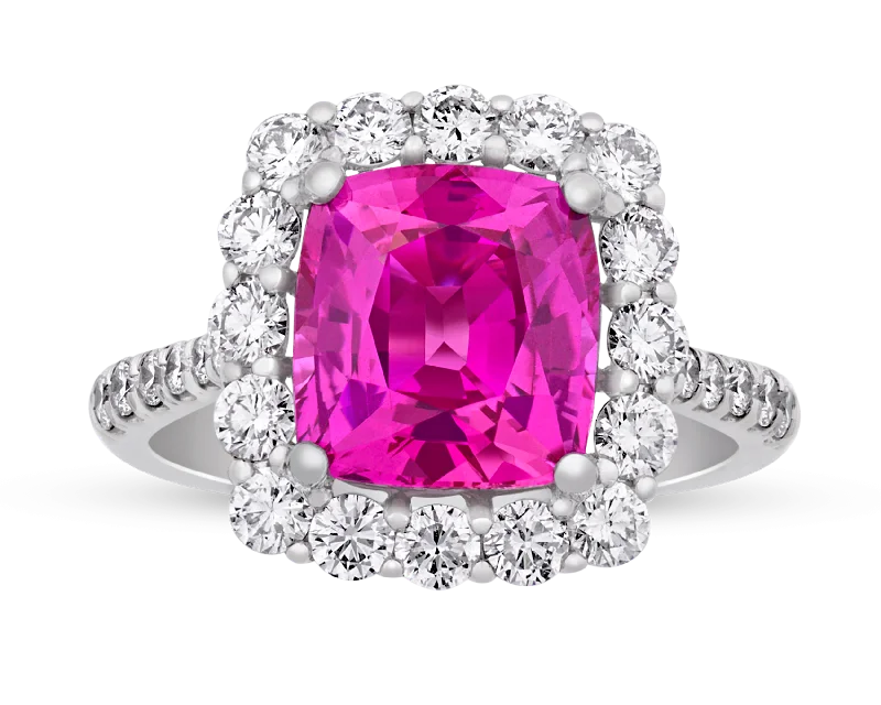 Rhinestone Decor Rings -Purplish-Pink Sapphire Ring, 4.41cts