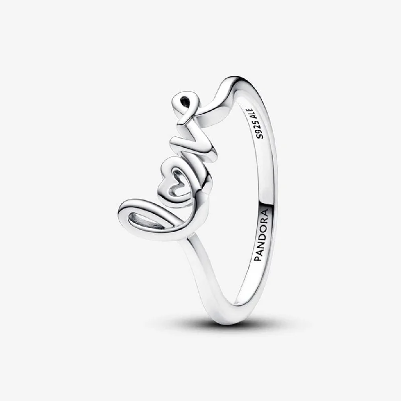 Farmhouse Band Rings -PANDORA : Handwritten Love Ring - Sterling Silver