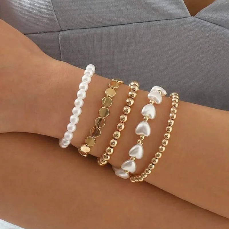 Ladies Evening Bracelets -Girls Gold & Pearl Bracelet Set