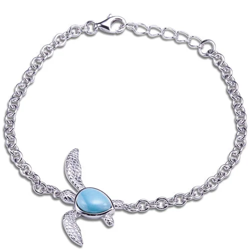 Ladies Beach Bracelets -Sterling Silver Larimar Turtle Bracelet