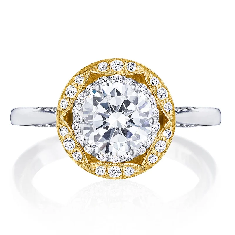 Architectural Engagement Rings -Crescent Chandelier | Round Bloom Engagement Ring HT2569RD7Y