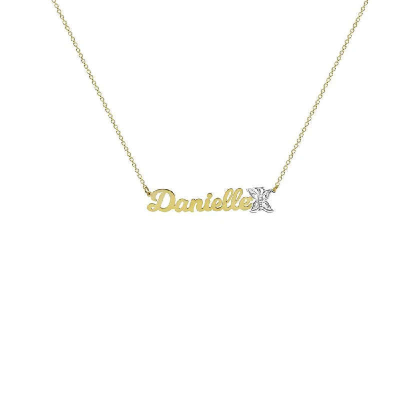 Ladies Necklaces with Violet Taaffeite-THE SINGLE BUTTERFLY NAMEPLATE NECKLACE