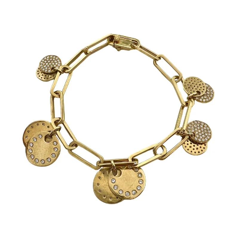 Ladies Adventure Bracelets -18K Gold Chain Bracelet  with Diamond Studded Disc Charms