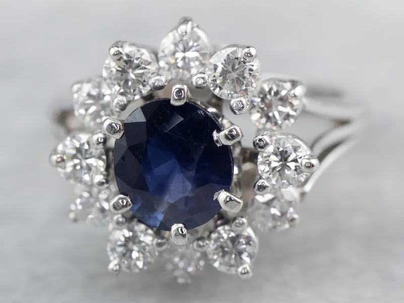 Horoscope Engagement Rings -Sapphire Diamond Halo White Gold Engagement Ring