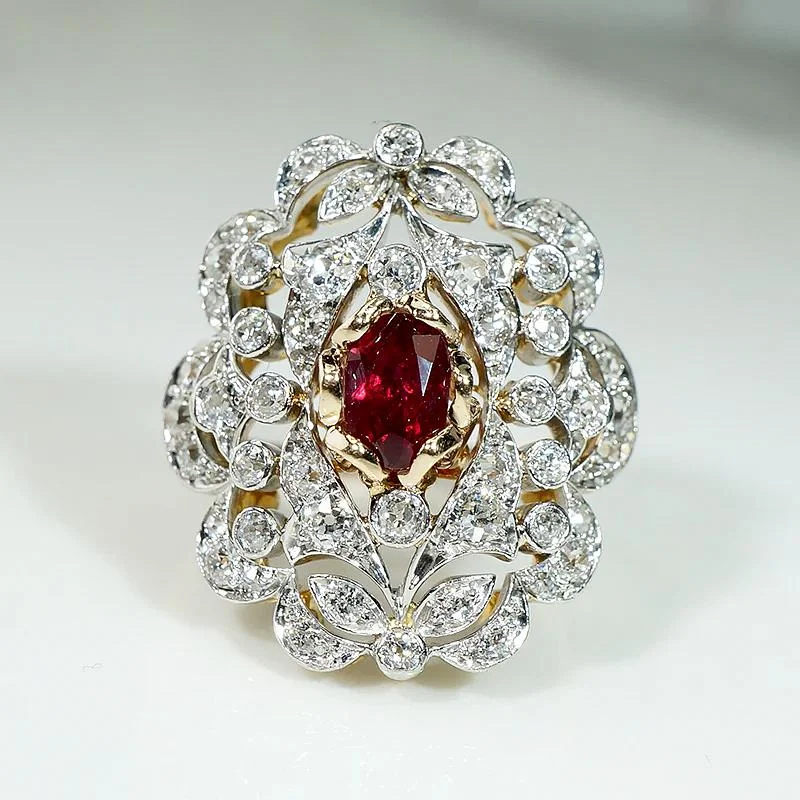 Wedding Band Rings -Breathtaking Belle Époque Ruby & Diamond Statement Ring