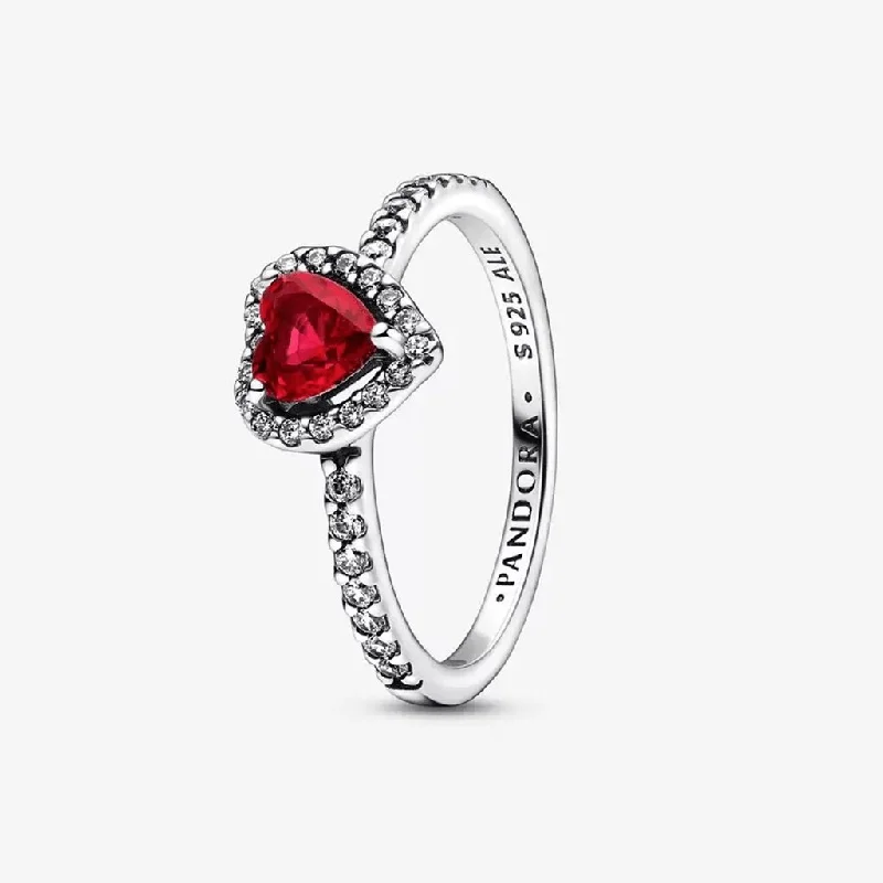 Polished Gem Rings -PANDORA : Elevated Red Heart Ring