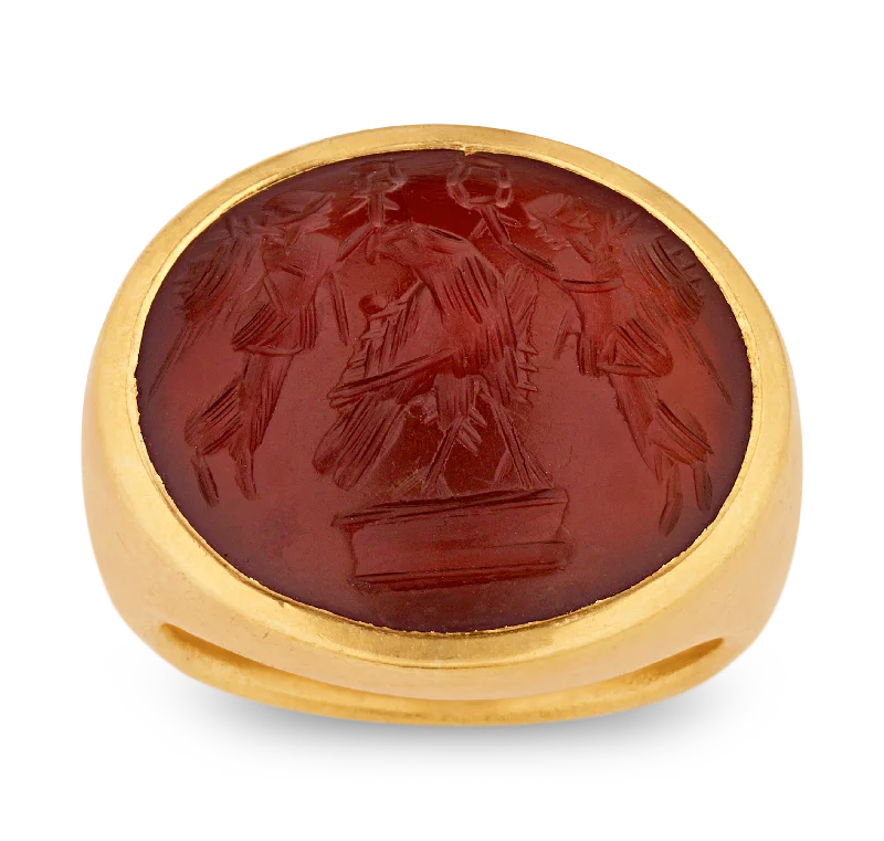 Bird Design Rings -Roman Jupiter and Victoria Carnelian Intaglio Ring