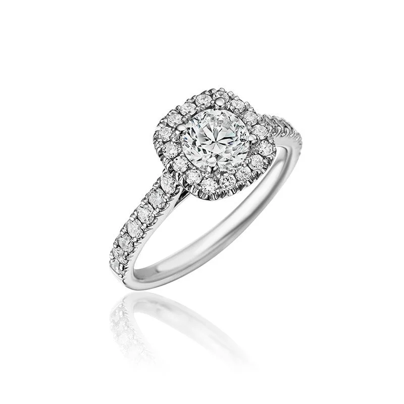 Pave Engagement Rings -14KW Diamond Halo Engagement Ring RCU497-100