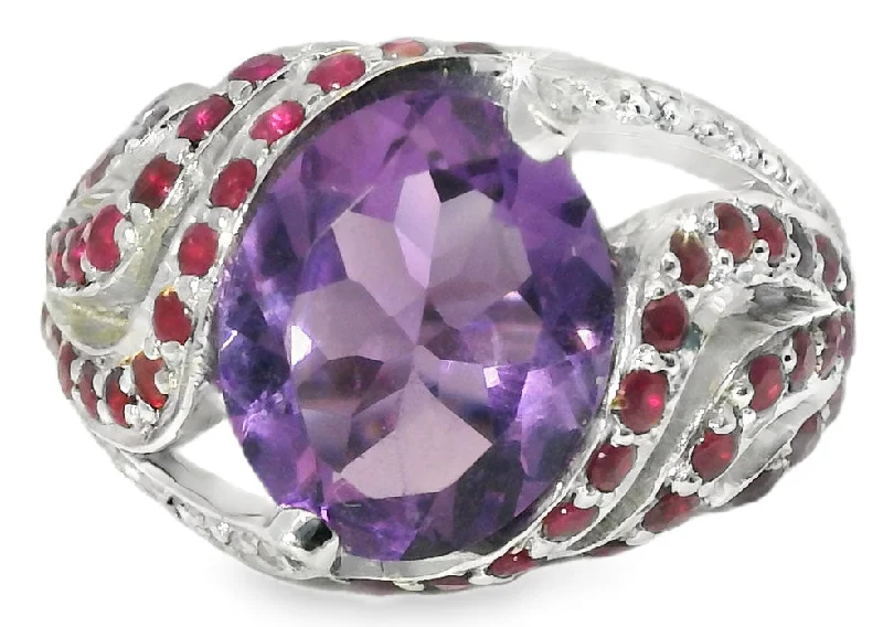 Loud Bold Rings -Gorgeous Estate 14K White Gold Amethyst Ruby Pave Diamond Ring Band