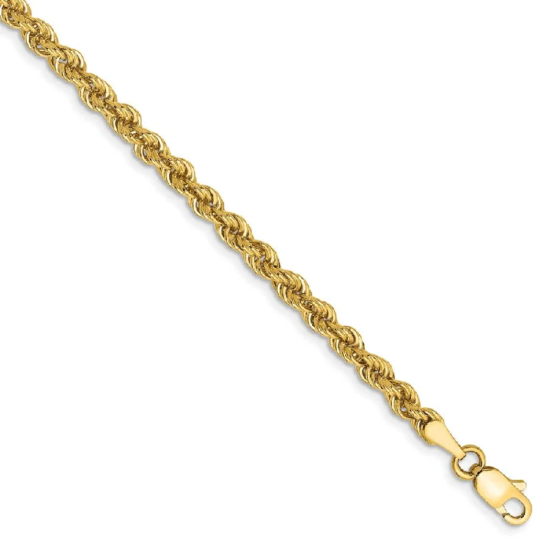 Ladies Motivational Bracelets -3mm, 14k Yellow Gold, Handmade Solid Rope Chain Anklet or Bracelet