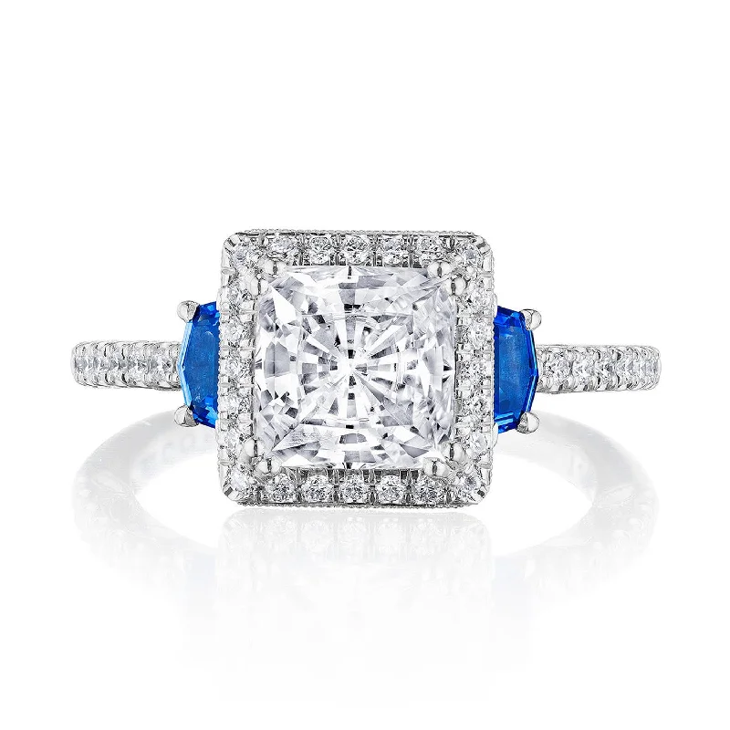 Monochrome Engagement Rings -Dantela | Princess 3-Stone Engagement Ring with Blue Sapphire 269217PR7BS