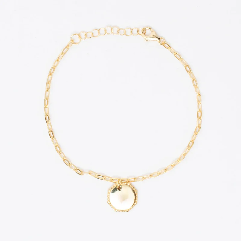 Ladies Diamond Bracelets -Gold Plated Bubble Framed Round Tag Bracelet