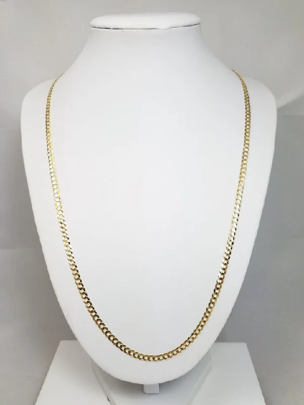 Ladies Necklaces with Peach Carnelian-Classic Solid Curb Link 22" Necklace in 10k Yellow Gold