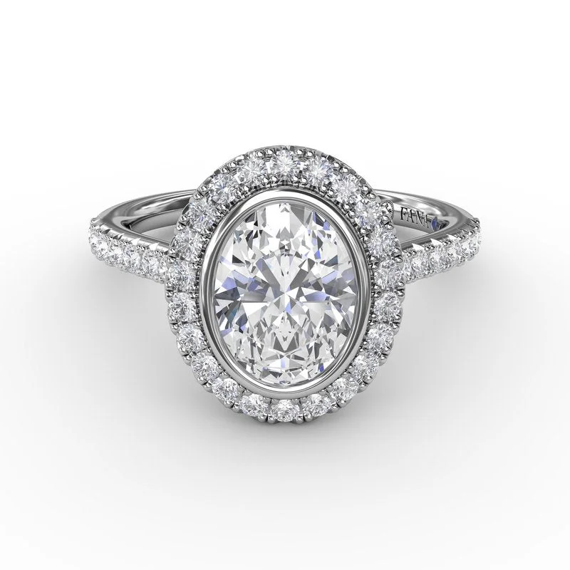 Blue Diamond Engagement Rings -Classic Oval Diamond Halo Engagement Ring With Diamond Band S3338