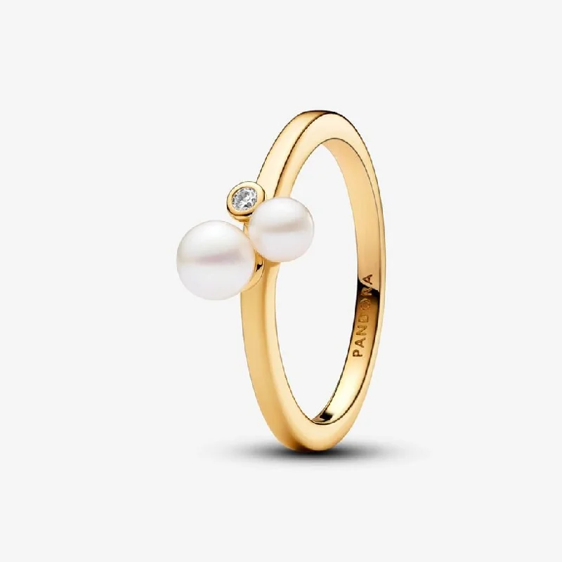 Yoga Inspired Rings -PANDORA : Duo Treated Freshwater Cultured Pearls Ring - Gold