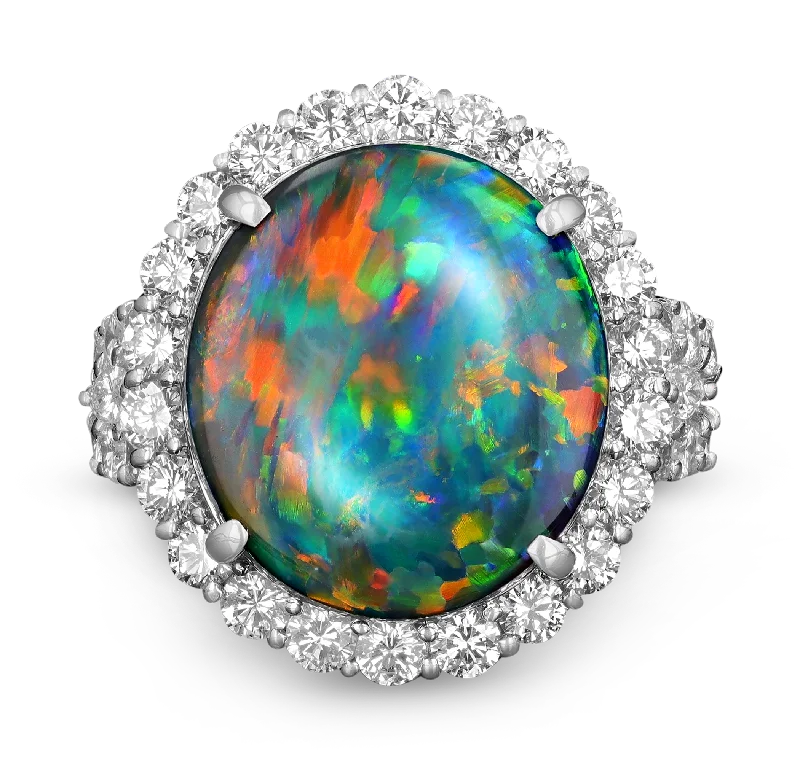 Oriental Design Rings -Black Opal Ring, 7.81 carats