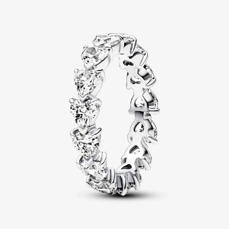 Rough Edge Rings -PANDORA : Row of Hearts Eternity Ring - Sterling Silver