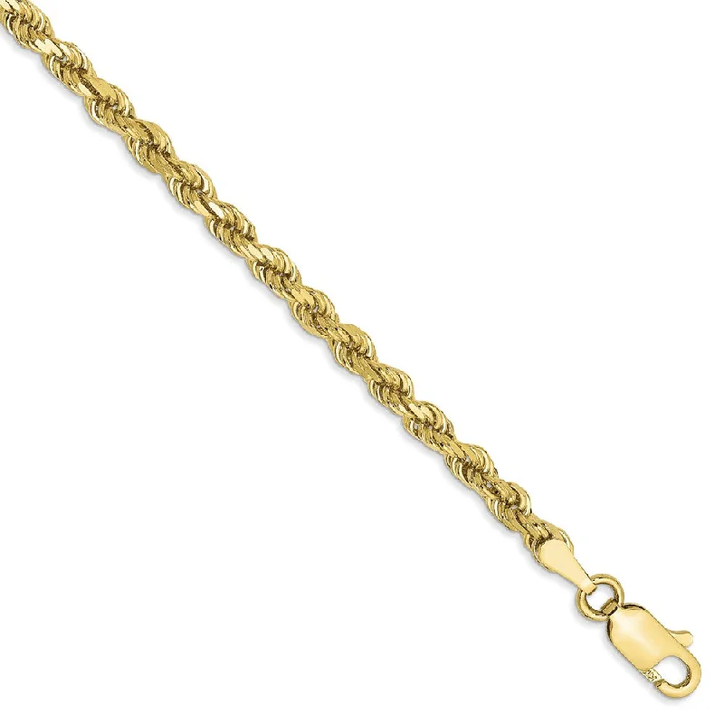 Ladies Jade Bracelets -3.25mm 10k Yellow Gold Diamond Cut Solid Rope Chain Anklet or Bracelet