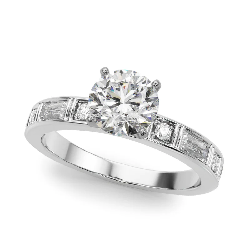 Cluster Engagement Rings -14K Channel Set Baguette and Round Engagement Ring