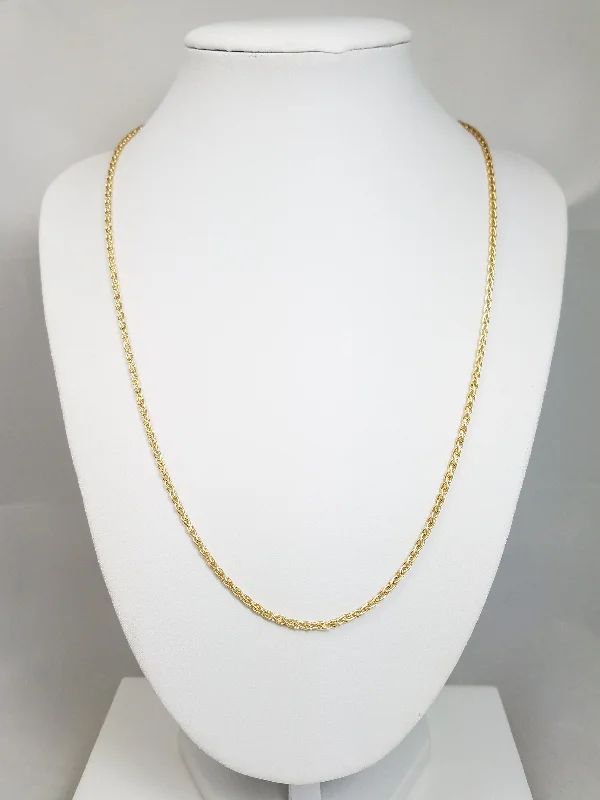 Ladies Necklaces in Rose Gold Tone-14k Yellow Gold Solid Round Wheat Chain 20" Necklace