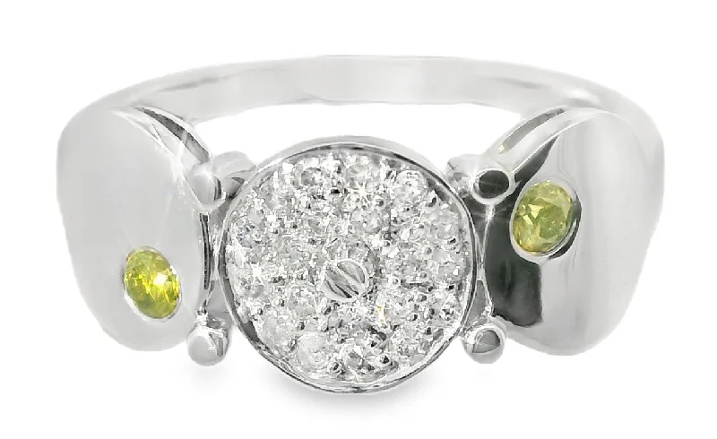 Everyday Wear Rings -Gorgeous Estate 14K White Gold Yellow Diamond Disc Circle Band Ring