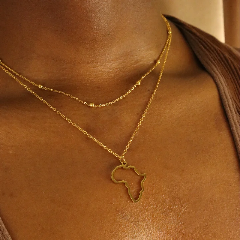 Ladies Necklaces with Rose Petals-Challa 18ct Gold Plated Stainless Steel Double Layered Africa Necklace