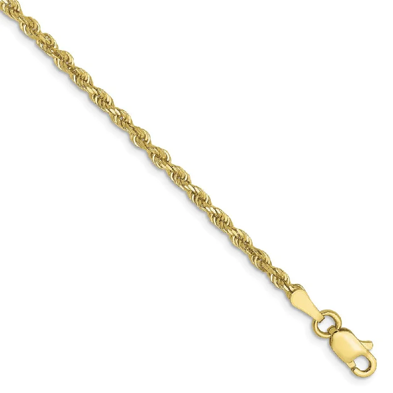 Ladies Celestial Bracelets -2.5mm 10k Yellow Gold Solid D/C Rope Chain Anklet or Bracelet, 9 Inch