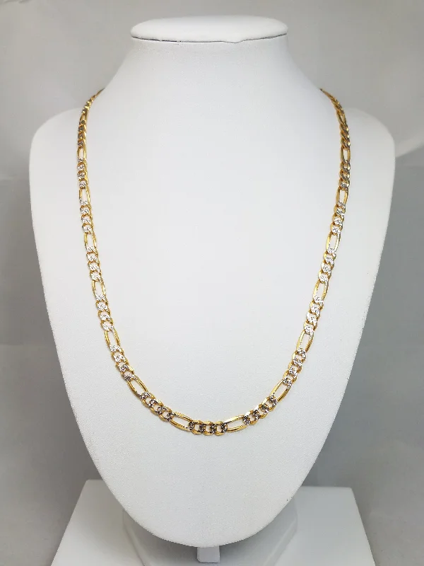 Ladies Necklaces Chunky Chains-Sporty 20" 10k Two Tone Gold Diamond Cut Figaro Link Chain Necklace Italy