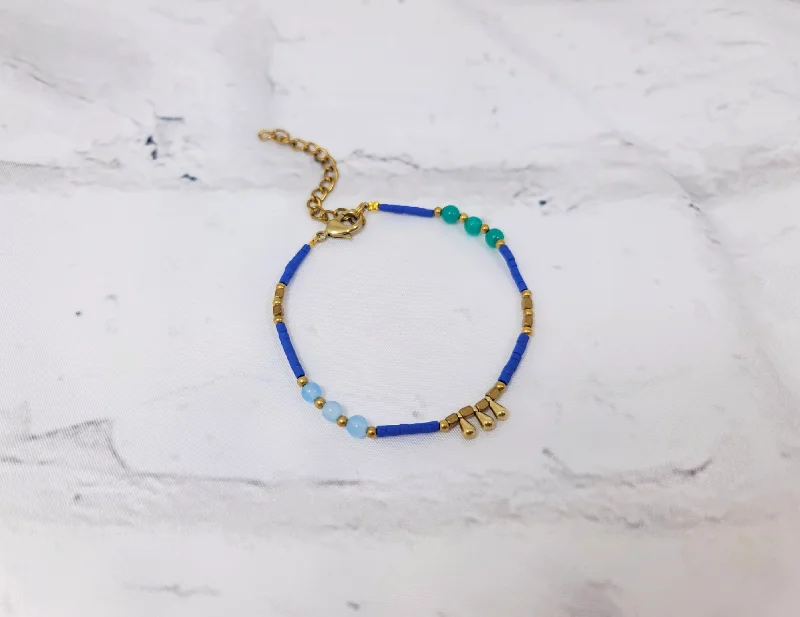 Ladies Engraved Bracelets -Blue & Gold Droplet Bracelet