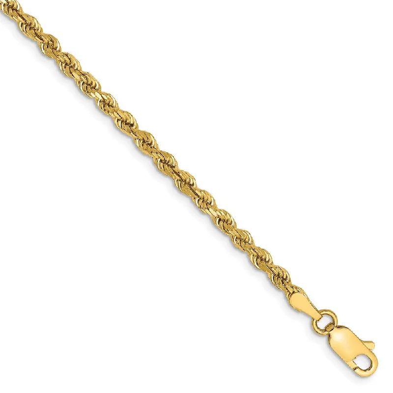 Ladies Rose Gold Bracelets -2.75mm 14k Yellow Gold, D/C Solid Rope Chain Anklet or Bracelet