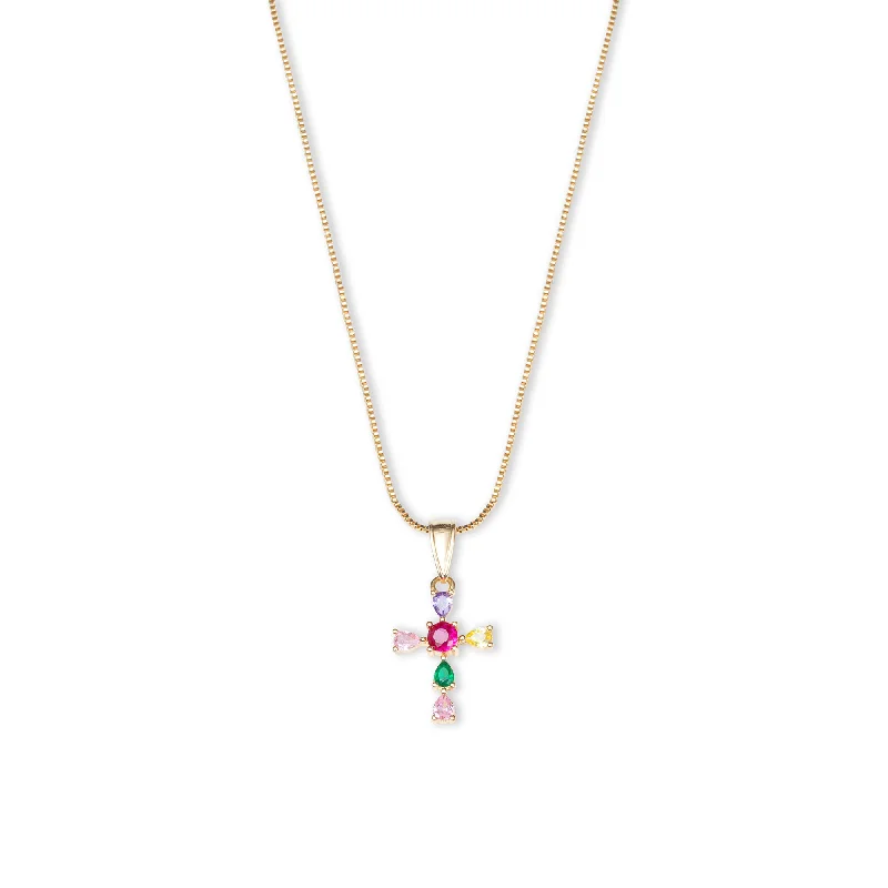 Ladies Necklaces with Forest Emerald-THE MULTICOLOR CROSS PENDANT NECKLACE