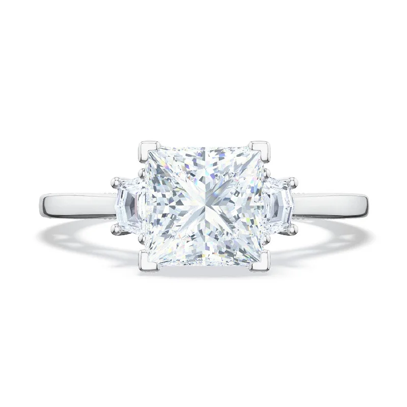 Knife-Edge Engagement Rings -Lunetta Crescent | Princess 3-Stone Engagement Ring 272217PR65