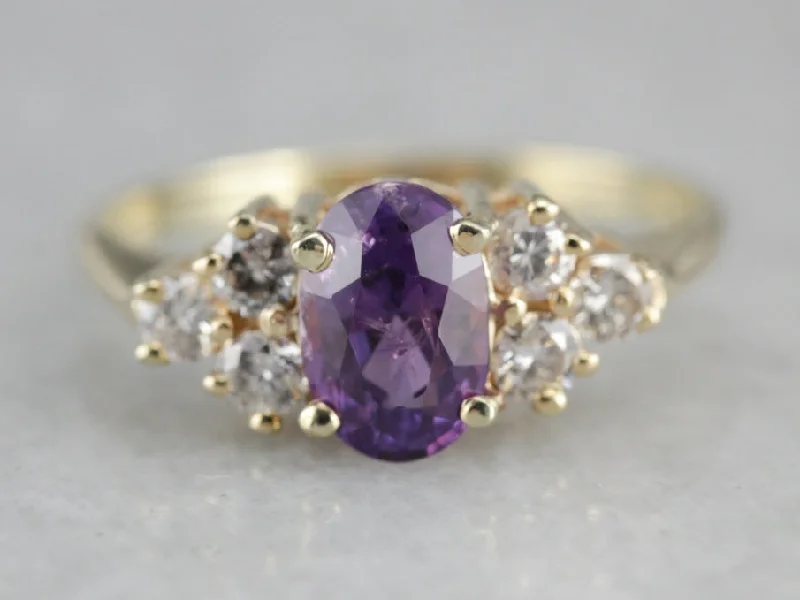 Healing Engagement Rings -Purple Sapphire and Diamond Engagement Ring