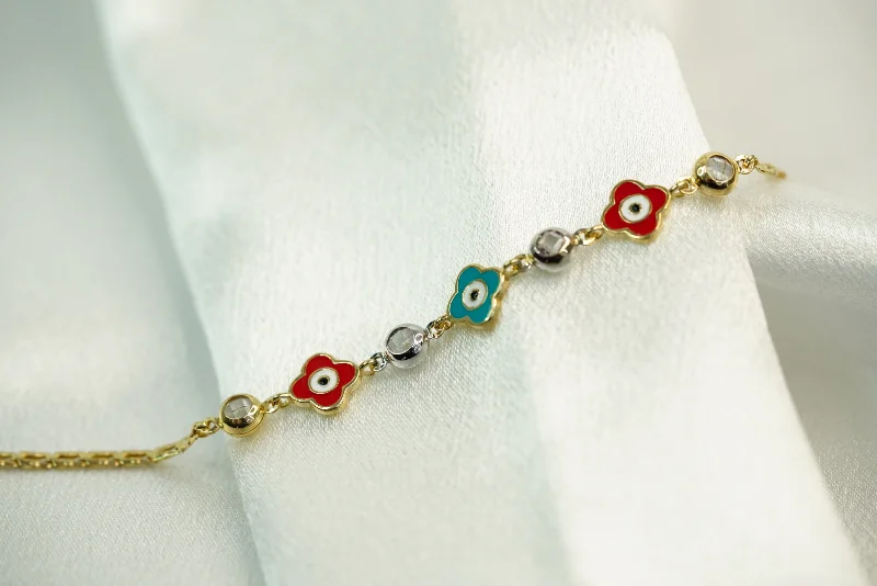 Ladies Dragon Bracelets -14k Flower Red and Blue Eye Bracelet