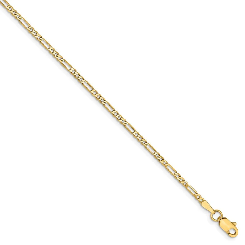 Ladies Engraved Bracelets -14k Yellow Gold 1.8mm Flat Figaro Chain Bracelet or Anklet, 9 Inch