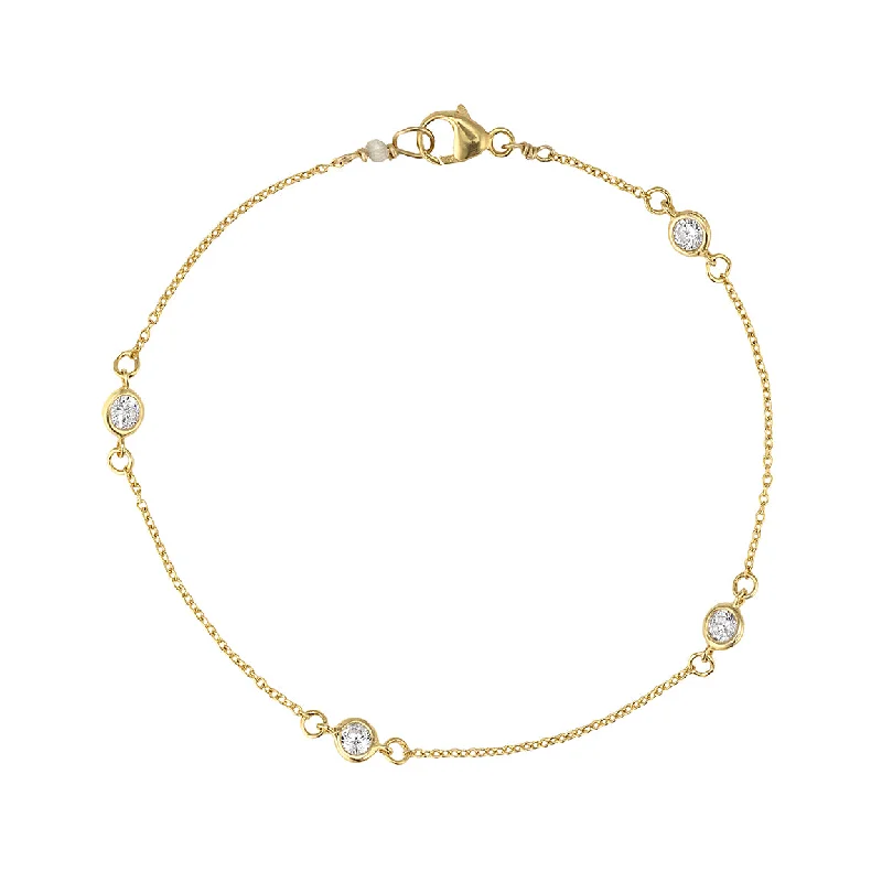 Ladies 18K Gold Bracelets -Diamond CZ Station Bracelet