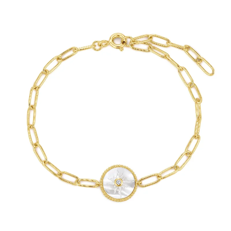 Ladies Enchanted Bracelets -Gold Plated Mother of Pearl & CZ Sun Bracelet