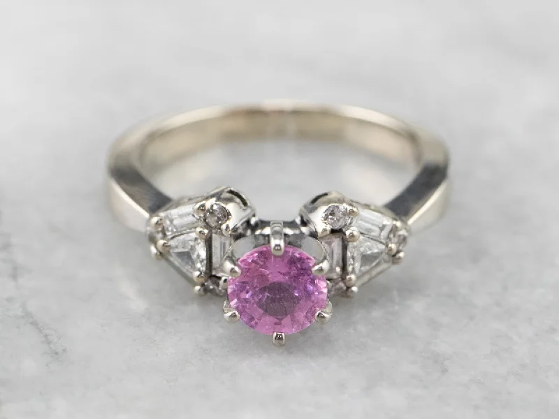 Platinum Engagement Rings -Pink Sapphire Diamond White Gold Engagement Ring