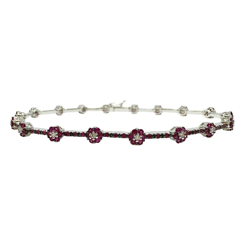 Ladies Victorian Bracelets -Natasha 18K White Gold Bracelet with 162 Rubies and 18 Diamonds