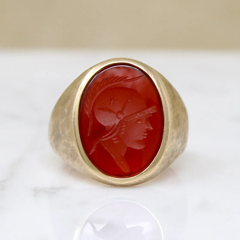 Wedding Band Rings -Florentine Finish Roman Soldier Intaglio Signet Ring