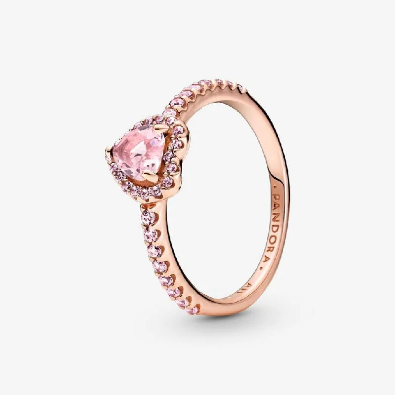 Flower Motif Rings -PANDORA : Sparkling Elevated Heart Ring - Pink