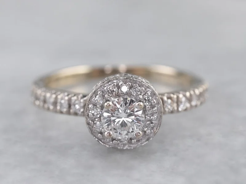 Wedding Set Engagement Rings -Modern Gold Diamond Halo Engagement Ring