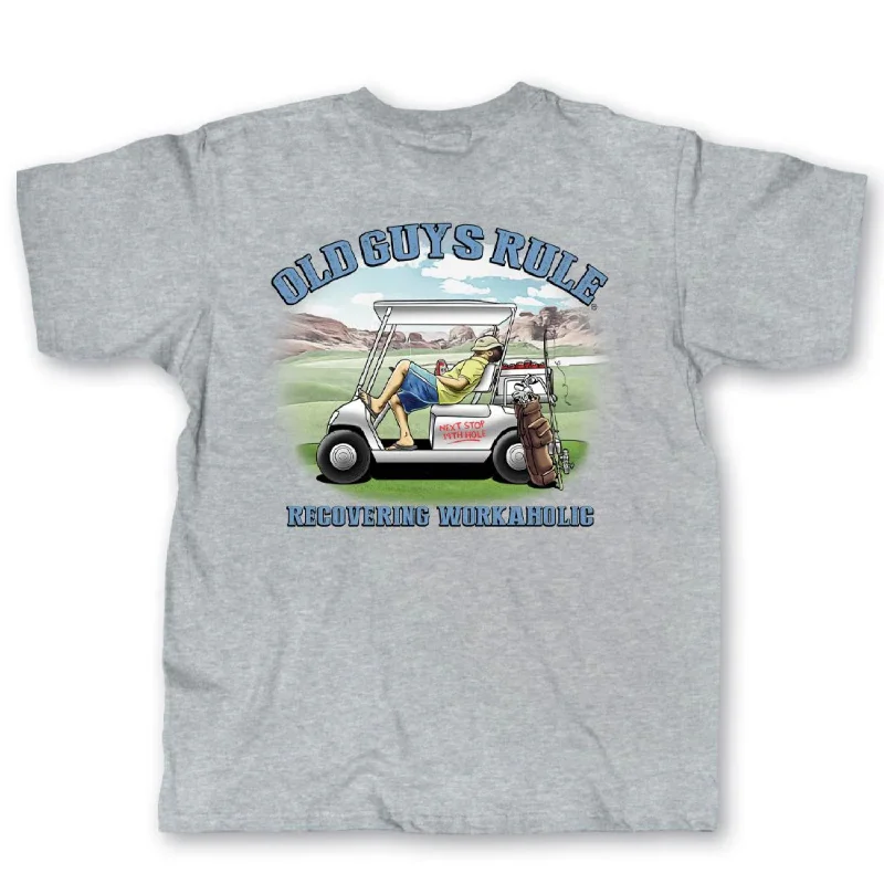 Blue Band Rings -Old Guys Rule Recovering Workaholic T-Shirt