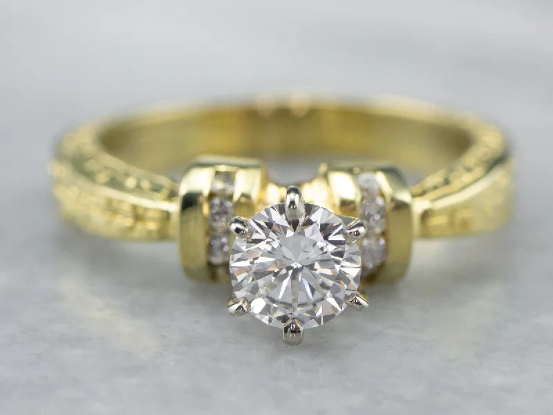 Silver Engagement Rings -Diamond Patterned Gold Engagement Ring