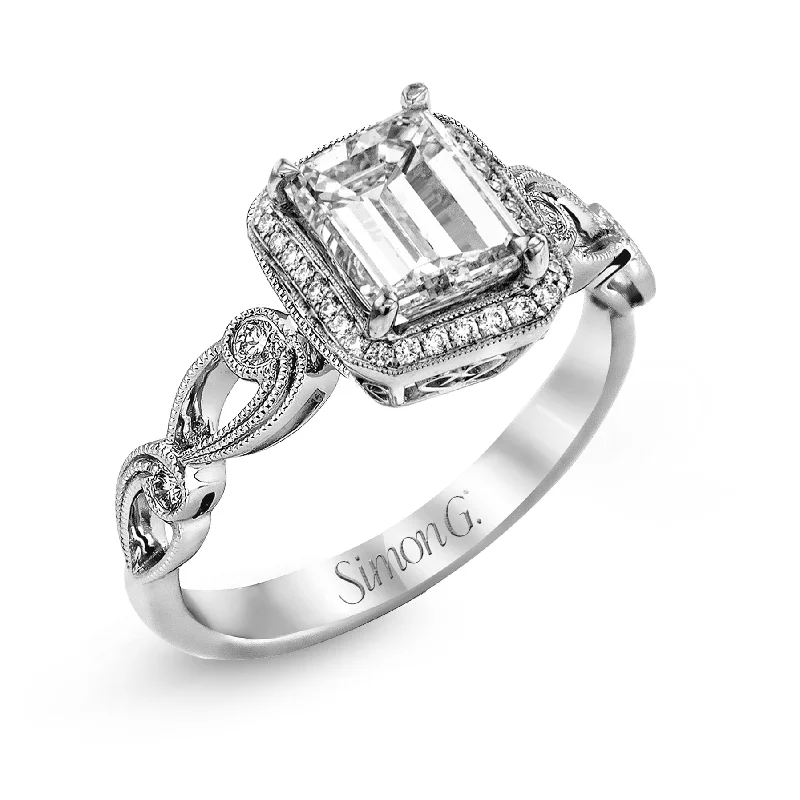 Multi-Stone Engagement Rings -Emerald-Cut Halo Engagement Ring In 18k Gold With Diamonds TR526-EM