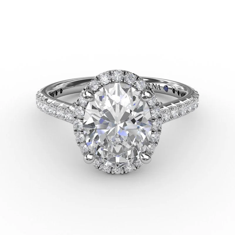 Art Deco Engagement Rings -Oval Diamond Halo Engagement Ring With Diamond Band S3313